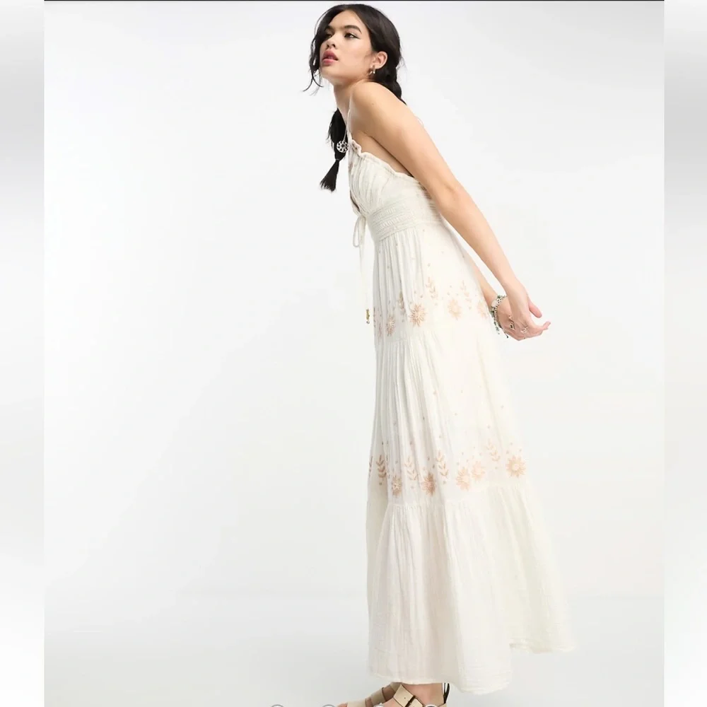 Free People Real Love Embroidered Bohemian Maxi Dress Size‎ M Summer Resort Boho - Picture 4 of 16
